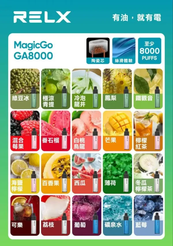RELX 悅刻 GA8000 8000口免充電拋棄式電子煙｜高容量續航設計・輕巧便攜體驗・旗艦系列設備