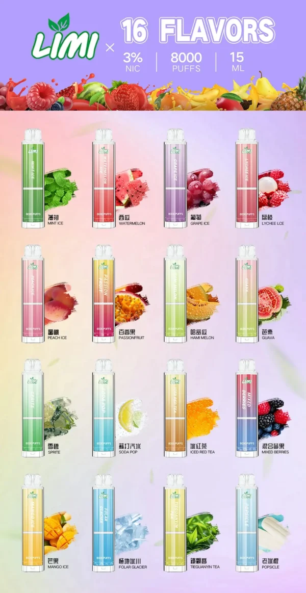 LIMI 8000口拋棄式電子煙｜升級流線設計・高容量續航配置・細膩霧化體驗