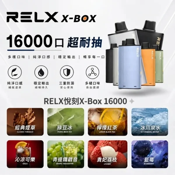 RELX-X-box-16000-RELX拋棄式16000口-RELX電子煙官網 RELX 悅刻 X-BOX 16000口專用換彈拋棄式電子煙套裝|雙段功率調節・網狀芯爆發力・換彈長效續航